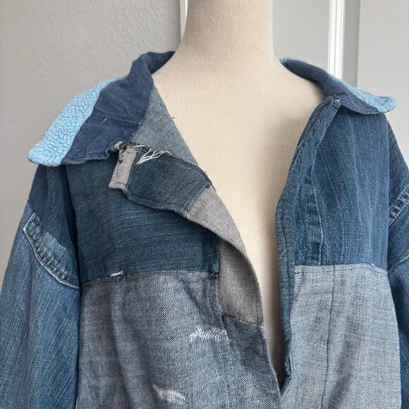 Levi's Custom Reworked Denim Jacket Upcycled Patchwork Jean Jacket Sz M Bomber - Picture 2 of 12